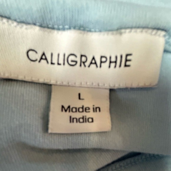 Calligraphie Ruffled Blue 100% Cotton Top Size L - Picture 8 of 9